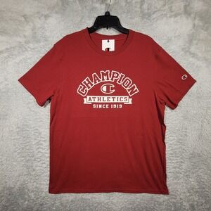 Champion Shirt Mens Large Red Graphic Logo Short‎ Sleeve